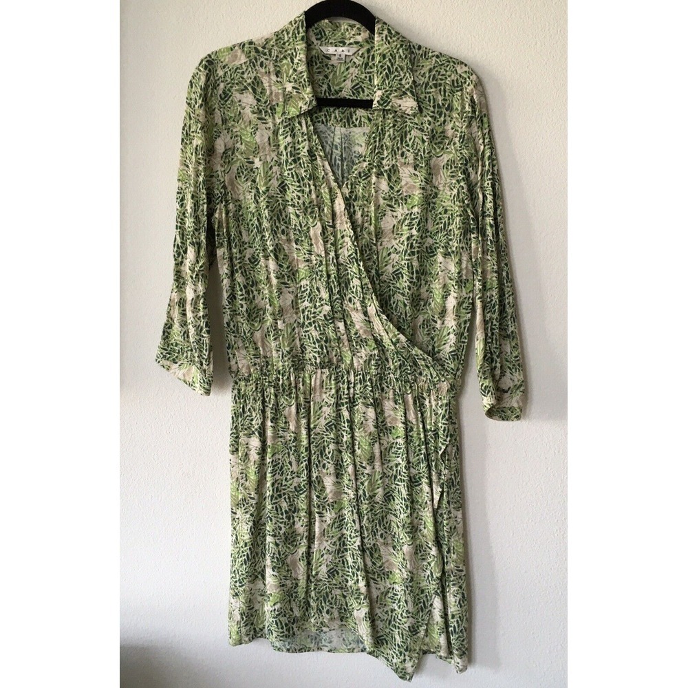 CAbi Green White Floral Faux Wrap Midi Dress 572 Rayon Blend Women's‎ Size S